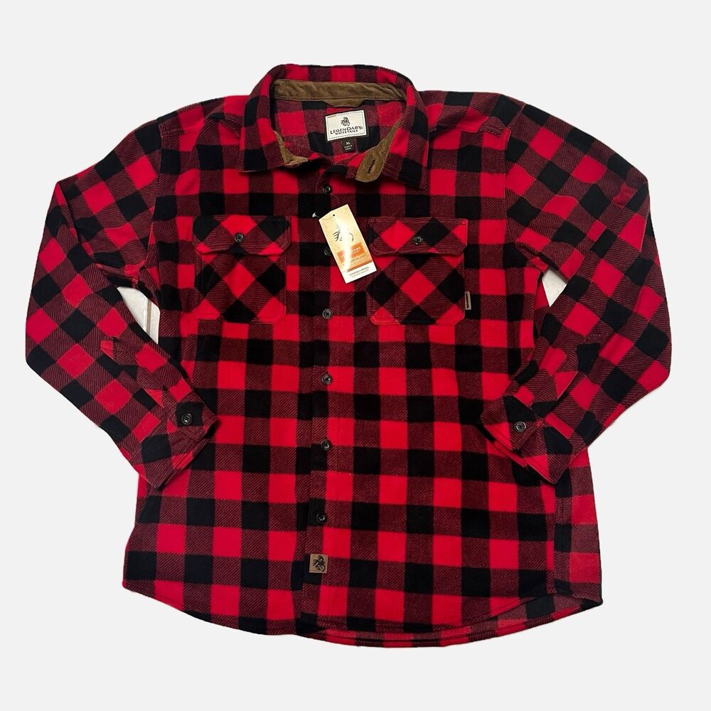 Legendary Whitetails Men’s Navigator Fleece Button Up Red Plaid Shirt Size XL